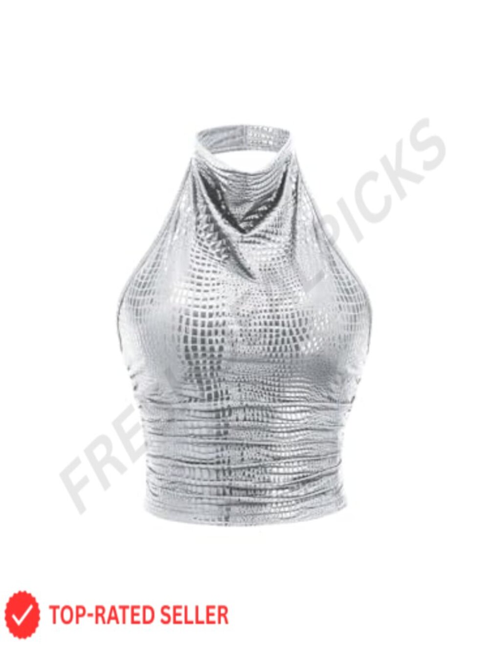 PU Leather Draped Halter Tank Top Sleeveless Y2K Rave Outfit for Women